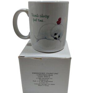 Vintage NOB 1989 Endangered Young'uns Christmas Mug Ruth Morehead Seal Design